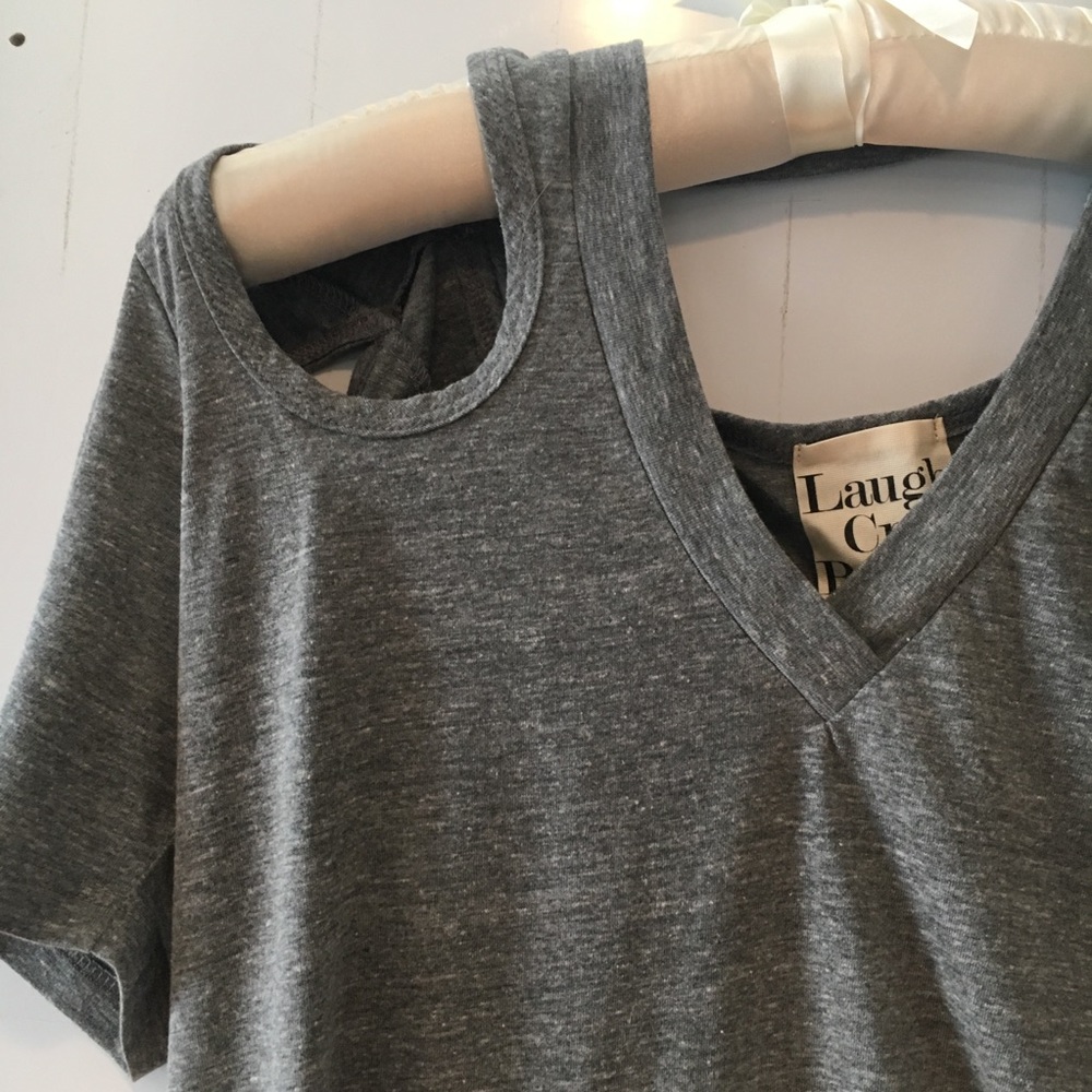 Heather Gray Cut Out V-Neck AZFN Tee